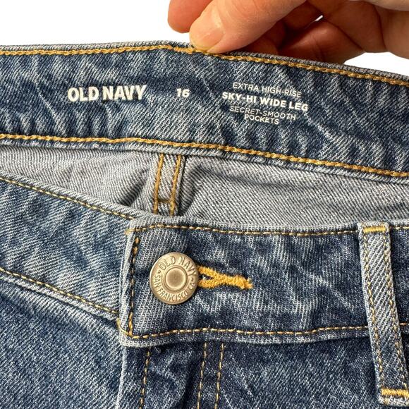 Old Navy Extra High Rise Sky-Hi Wide-Leg Jeans Women16 Stretch Retro Skater New - Picture 5 of 16
